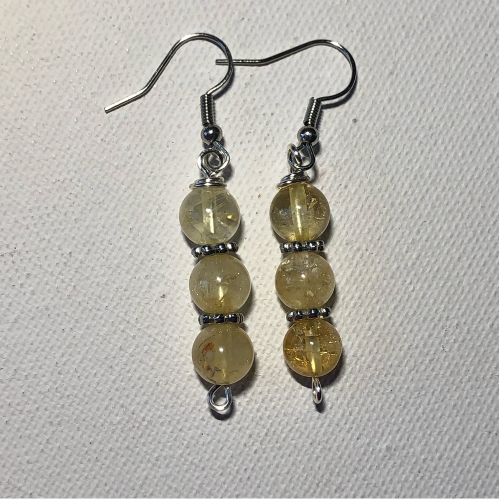 Citrine dangle wire wrap earrings handmade 2” healing jewelry gift for her